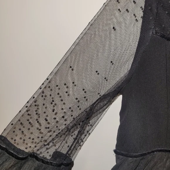 Black Sheer Mesh Peplum Top Polka Dot Tie Front Whimsigoth XS - Picture 5 of 6